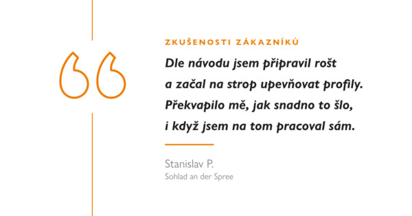 Dle návodu jsem připravil rošt a začal na strop upevňovat profily...