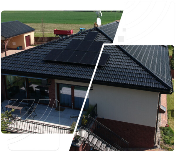 černá střecha na bungalovu s fotovoltaikou